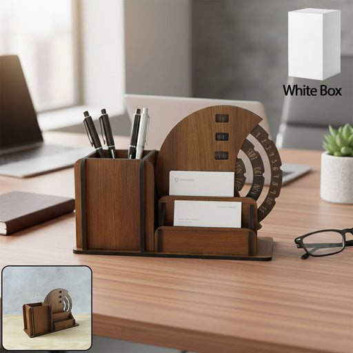 Wooden Desk Organizer Pen Stand With Rotating Calendar Wheel (1 Pc) by Your Brand