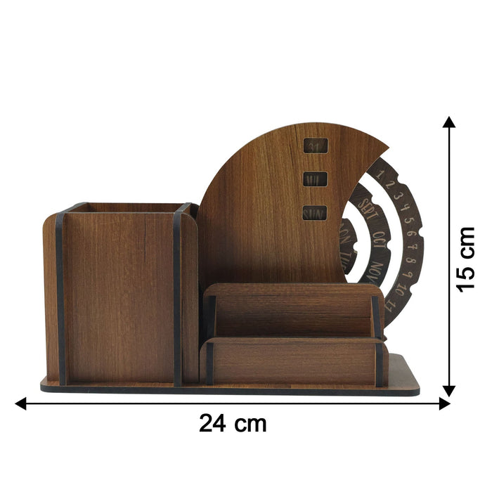 Wooden Desk Organizer Pen Stand With Rotating Calendar Wheel (1 Pc) by Your Brand