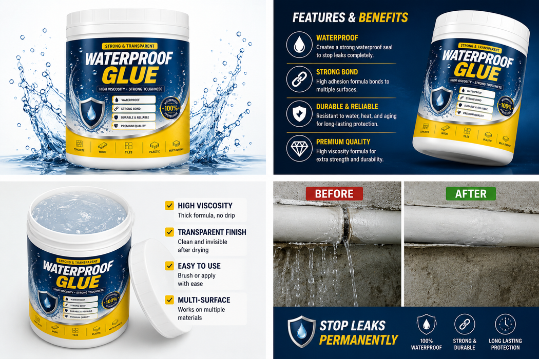 Stop Leaks Fast | Transparent Waterproof Glue for Roof, Wall & Bathroom Repair