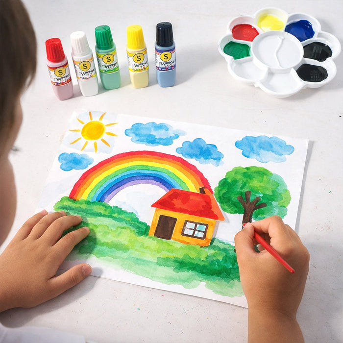 Kids Water Colour Painting Set with Brush & Mixing Palette (1 Set) by Your Brand
