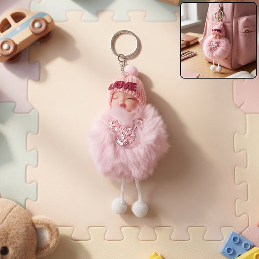 Cute Doll Plush Keychain with Soft Fur Ball (1 Pc) by Your Brand