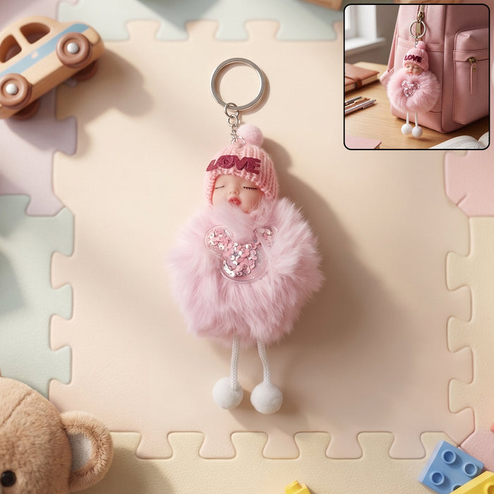 Cute Doll Plush Keychain with Soft Fur Ball (1 Pc) by Your Brand