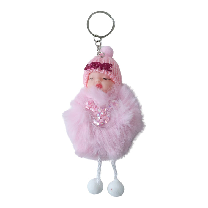 Cute Doll Plush Keychain with Soft Fur Ball (1 Pc) by Your Brand