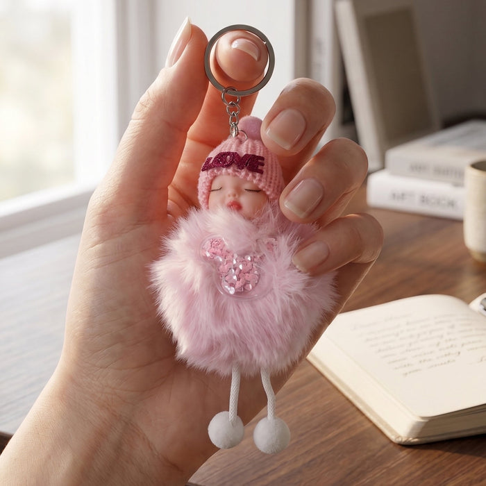 Cute Doll Plush Keychain with Soft Fur Ball (1 Pc) by Your Brand