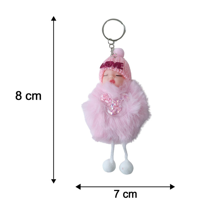 Cute Doll Plush Keychain with Soft Fur Ball (1 Pc) by Your Brand