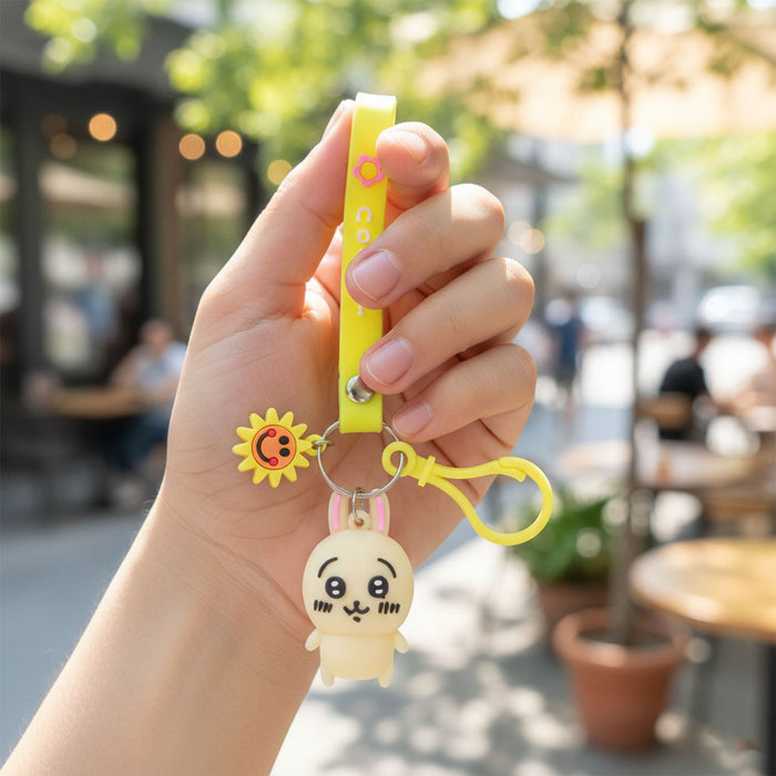 Cute Cartoon Bunny Silicone Keychain with Decorative Strap (1 Pc) by Your Brand