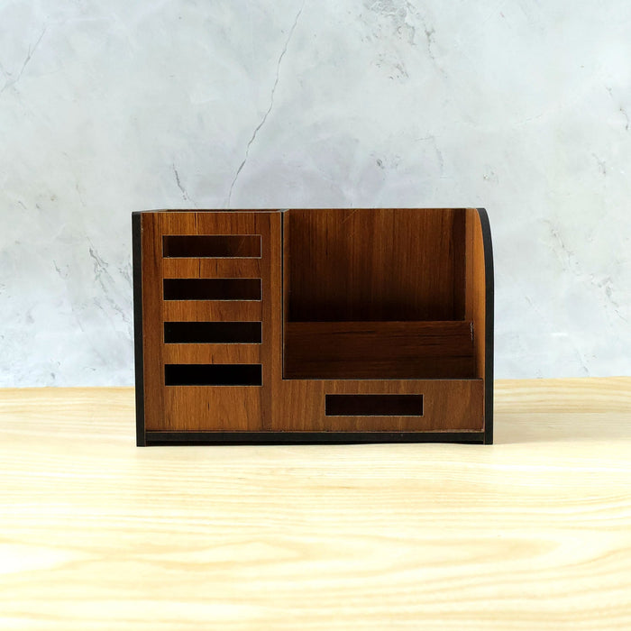 Premium Wooden Desk Organizer with Phone Stand, Pen Holder, Card Holder (1 Pc) by Your Brand