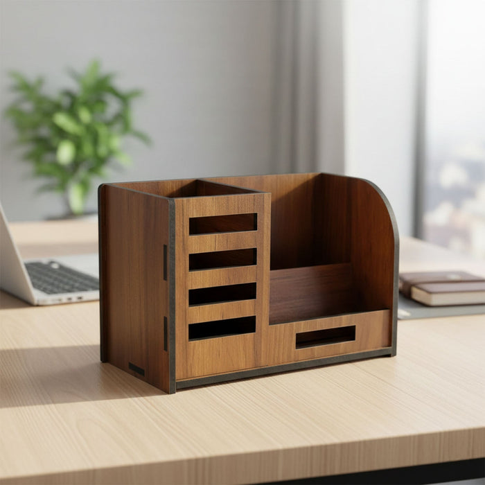 Premium Wooden Desk Organizer with Phone Stand, Pen Holder, Card Holder (1 Pc) by Your Brand