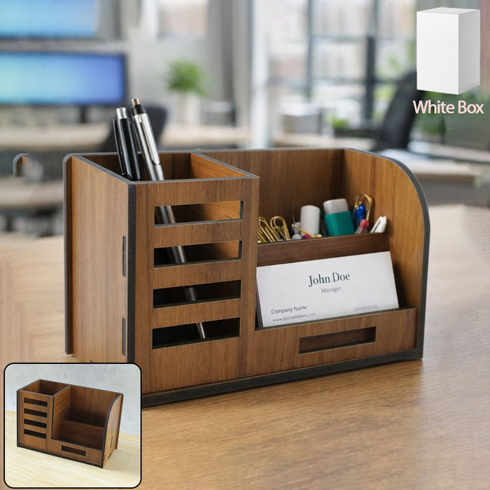 Premium Wooden Desk Organizer with Phone Stand, Pen Holder, Card Holder (1 Pc) by Your Brand