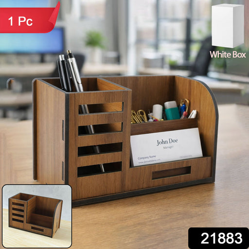 Premium Wooden Desk Organizer with Phone Stand, Pen Holder, Card Holder (1 Pc) by Your Brand