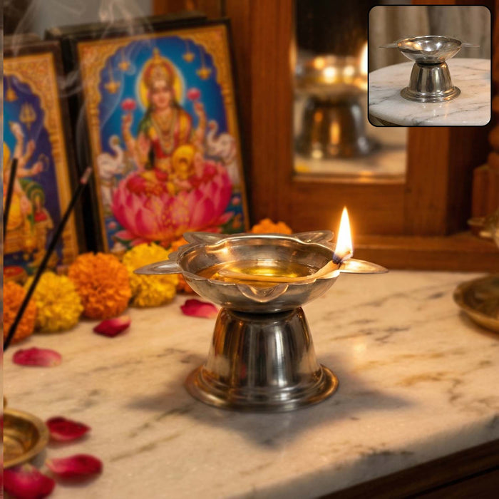 Stainless Steel Sunflower Design Diya Stand (Big Size) (1 Pc) by Your Brand