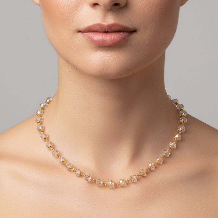 Elegant Gold-Tone Faceted Crystal Beaded Necklace (1 Pc) by Your Brand