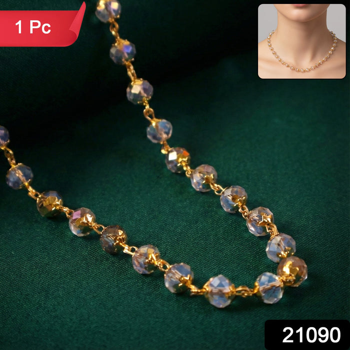 Elegant Gold-Tone Faceted Crystal Beaded Necklace (1 Pc) by Your Brand