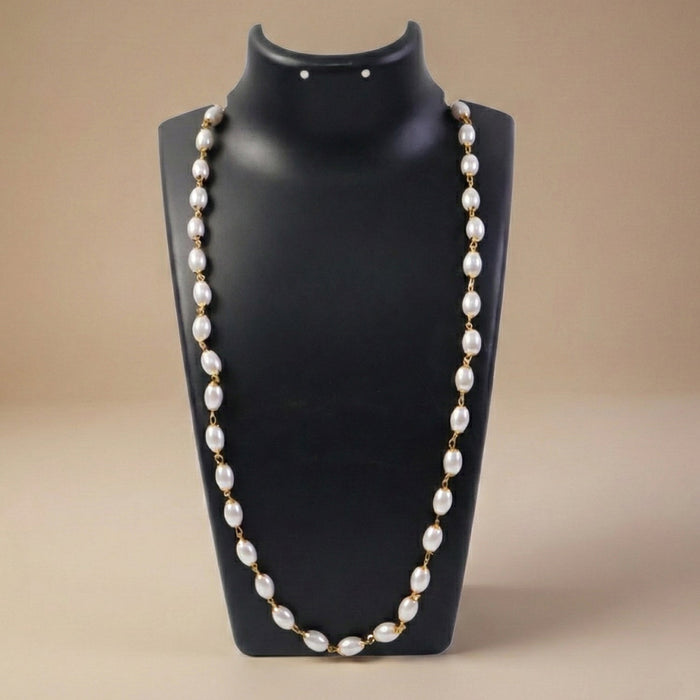 Elegant Pearl Beaded Necklace with Gold-Tone Link Detailing (1 Pc) by Your Brand