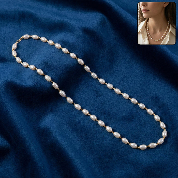Elegant Pearl Beaded Necklace with Gold-Tone Link Detailing (1 Pc) by Your Brand