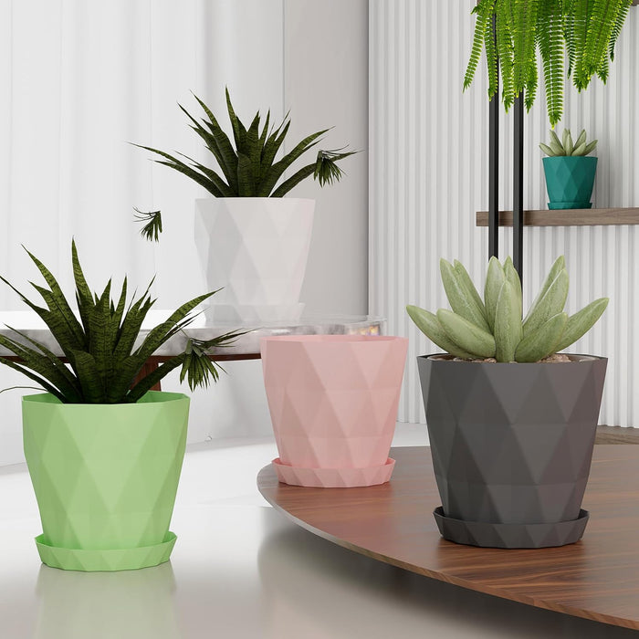 Diamond Design Plastic Flower Pot Set with Drain Tray (5 Pc) by Your Brand