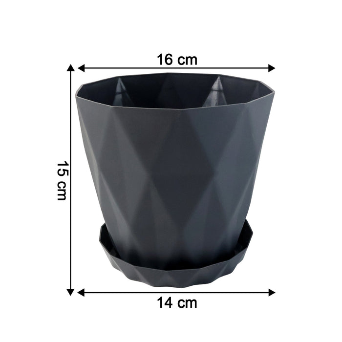 Diamond Design Plastic Flower Pot Set with Drain Tray (5 Pc) by Your Brand