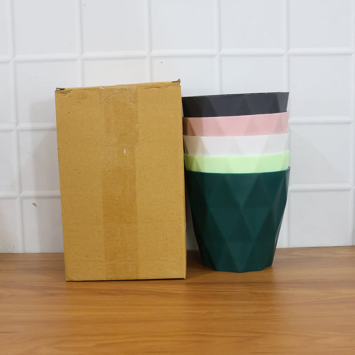 Diamond Design Plastic Flower Pot Set with Drain Tray (5 Pc) by Your Brand