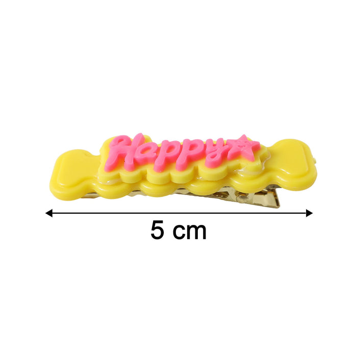 Cute “Happy” Bone-Shaped Snap Hair Clips Set (4 Pc)