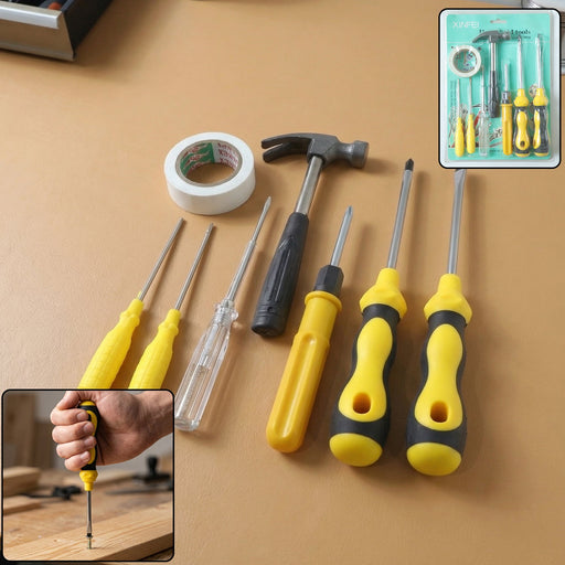 8 In 1 Hand Tool Kit Set, Screwdriver Hammer Repair Tool Kit (1 Set, Mix Color Tap) by Your Brand