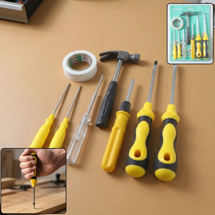 8 In 1 Hand Tool Kit Set, Screwdriver Hammer Repair Tool Kit (1 Set, Mix Color Tap) by Your Brand