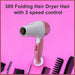 Travel-friendly folding hair dryer.