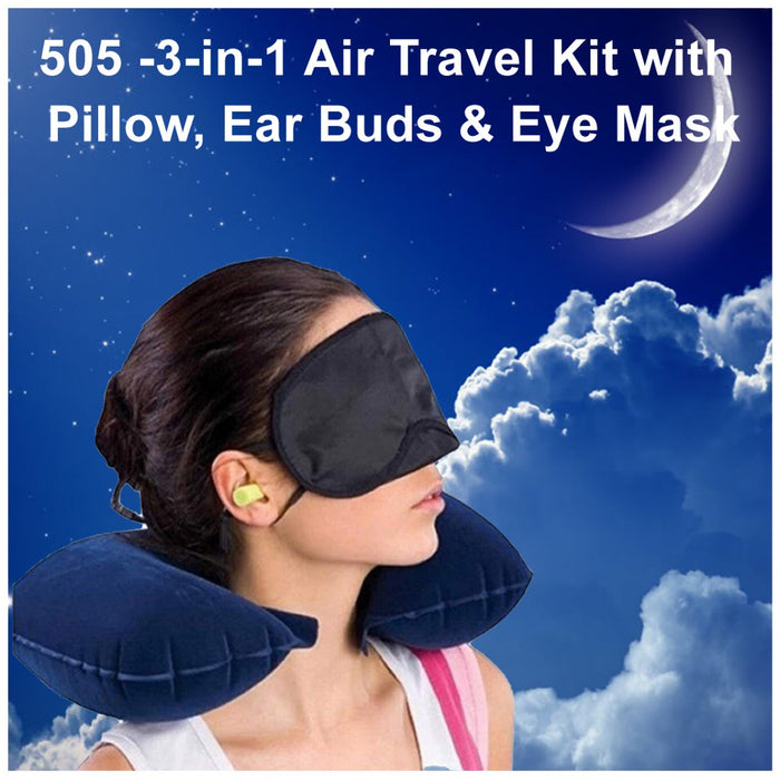 3in1 Air Travel Kit with Pillow, Ear Buds & Eye Mask by Your Brand