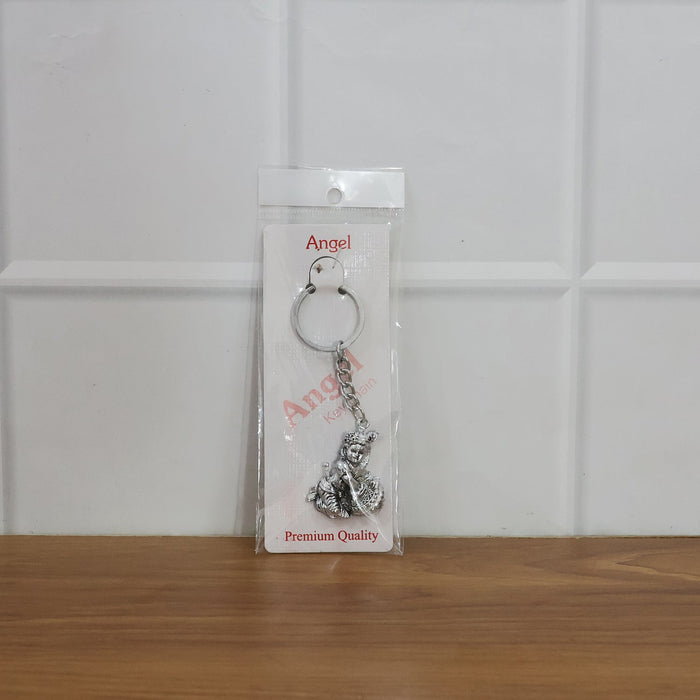 Premium Silver-Finish Metal Bal Krishna Eating Makhan Keychain (1 Pc)