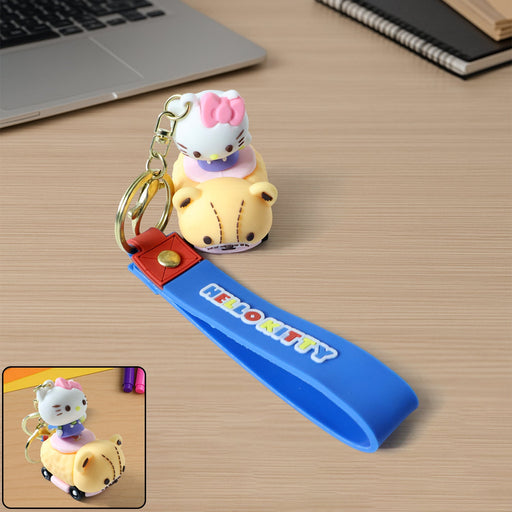Cute Cartoon Cat Riding Toy Car Silicone Keychain (1 Pc) by Your Brand