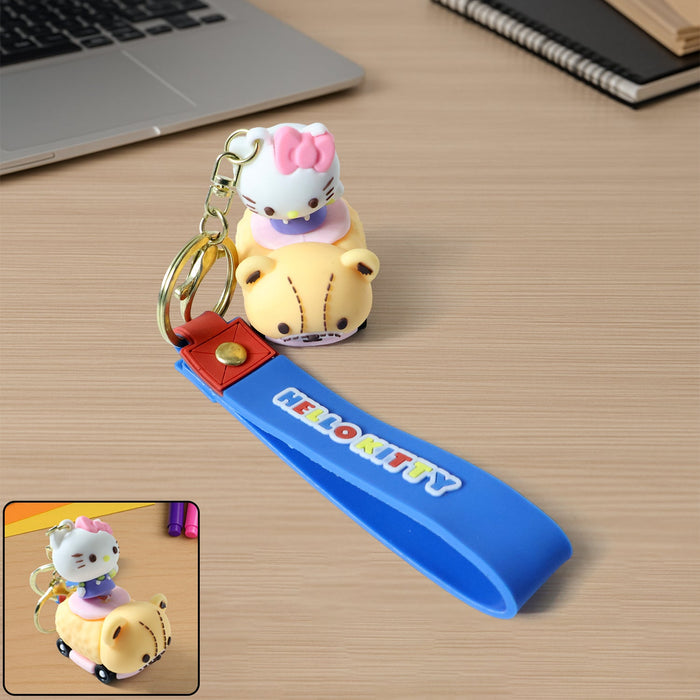 Cute Cartoon Cat Riding Toy Car Silicone Keychain (1 Pc) by Your Brand
