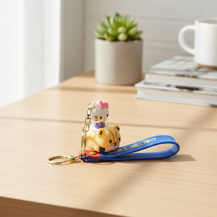 Cute Cartoon Cat Riding Toy Car Silicone Keychain (1 Pc) by Your Brand