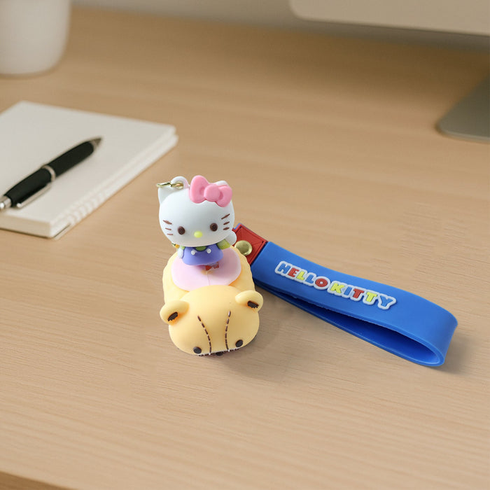 Cute Cartoon Cat Riding Toy Car Silicone Keychain (1 Pc) by Your Brand