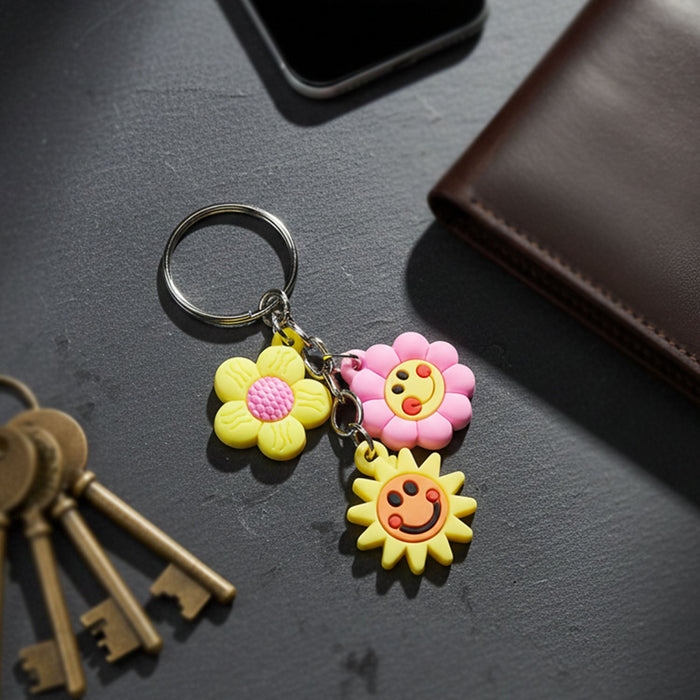 Cute Flower & Smiley Face Cartoon Keychain (1 Pc) by Your Brand