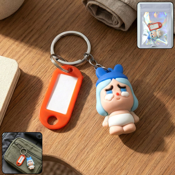 Cute Cartoon Baby Character Keychain with Label Tag Holder (1 Pc) by Your Brand