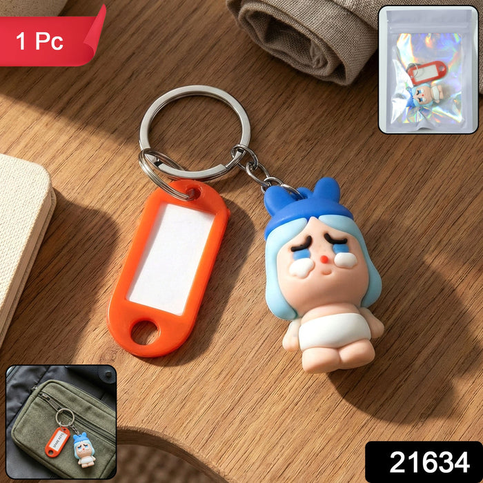 Cute Cartoon Baby Character Keychain with Label Tag Holder (1 Pc) by Your Brand