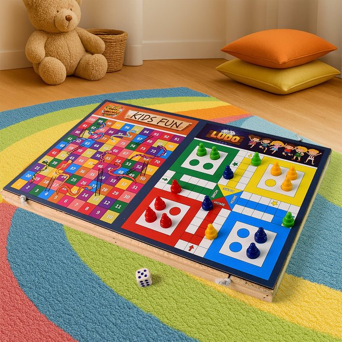Wooden Board Game Set – Ludo, Snakes & Ladders, and Desktop Football (3-in-1) by Your Brand