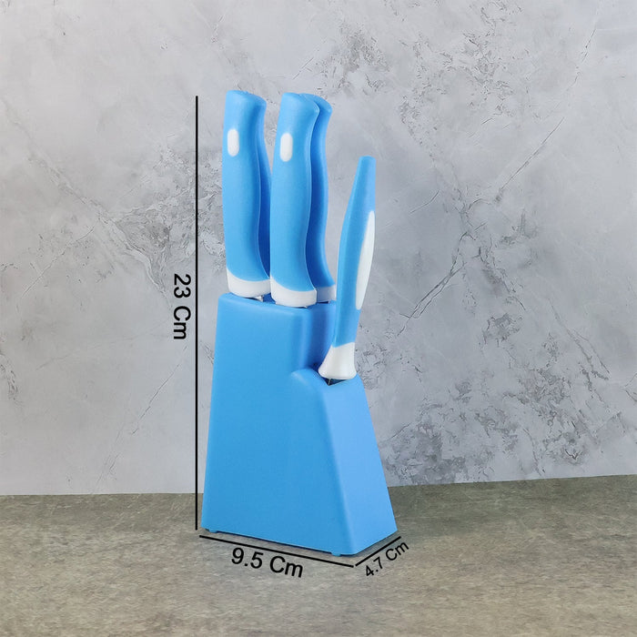 Stainless Steel Knife & Peeler Set with Stand - 6 Pcs