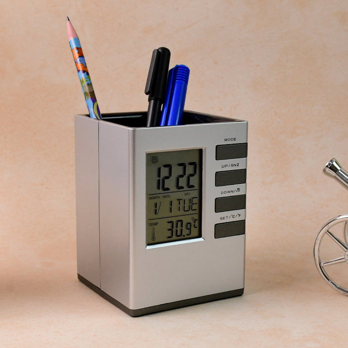 Multifunction Cube Digital Desk Clock with Pen Holder (1 Pc) by Your Brand