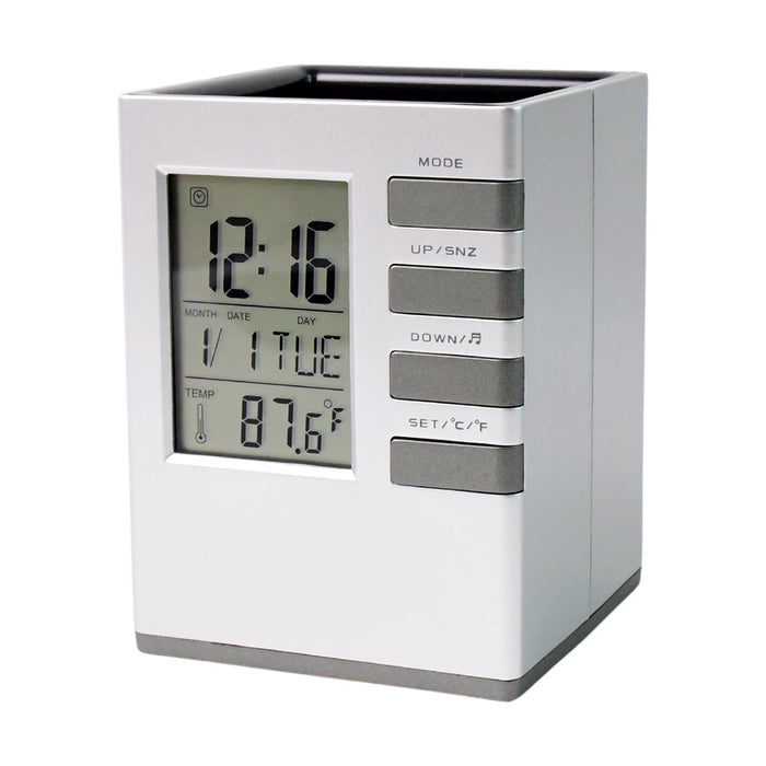 Multifunction Cube Digital Desk Clock with Pen Holder (1 Pc) by Your Brand