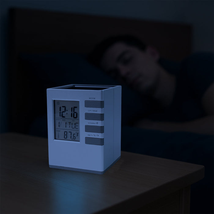 Multifunction Cube Digital Desk Clock with Pen Holder (1 Pc) by Your Brand