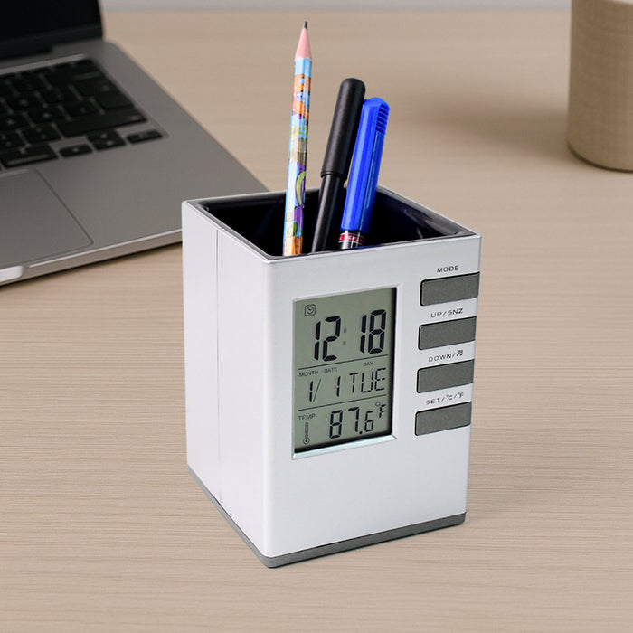 Multifunction Cube Digital Desk Clock with Pen Holder (1 Pc) by Your Brand