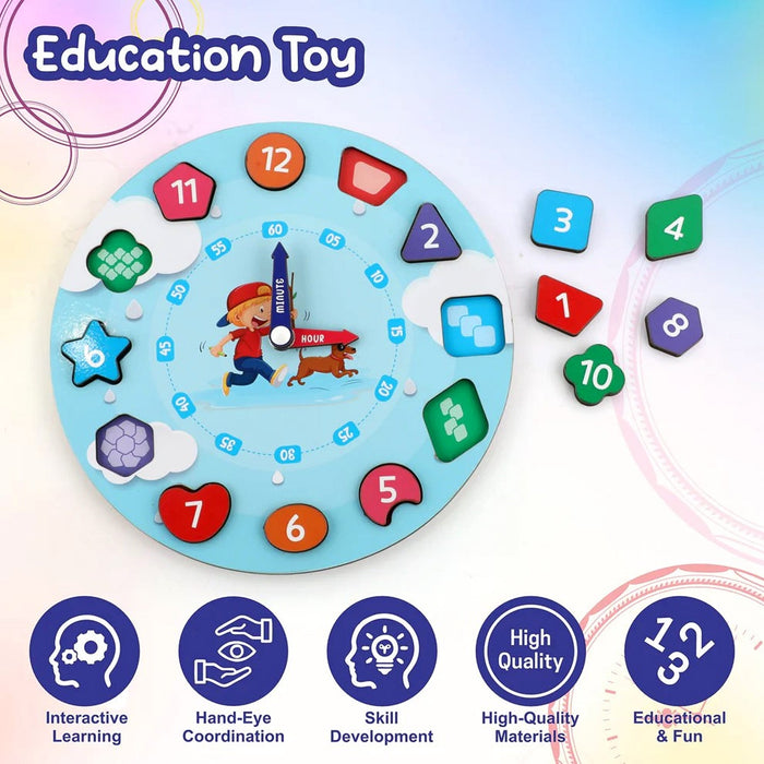 Aditi Wooden Educational Learning Clock Toy with Movable Hands by Your Brand