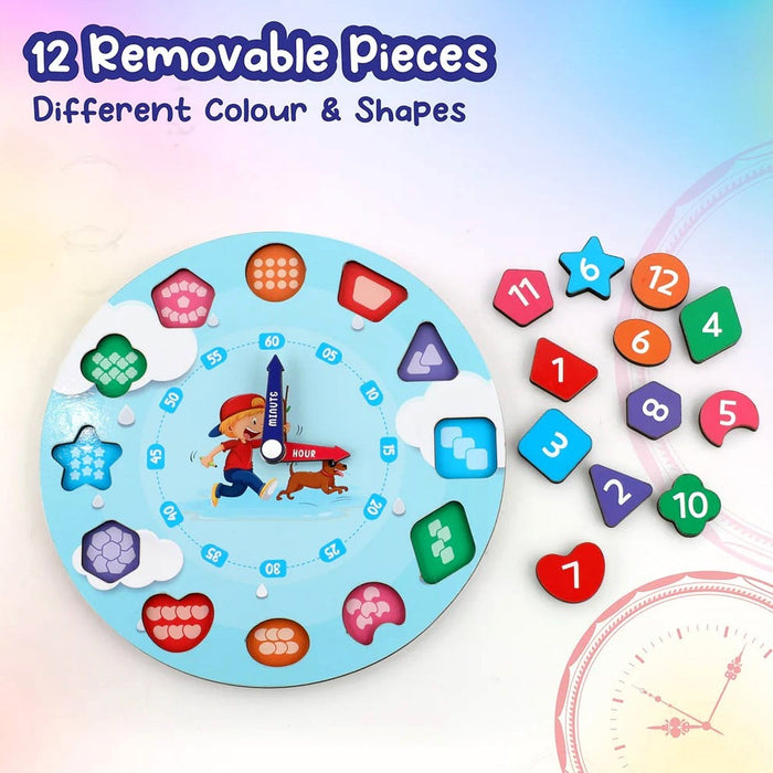 Aditi Wooden Educational Learning Clock Toy with Movable Hands by Your Brand