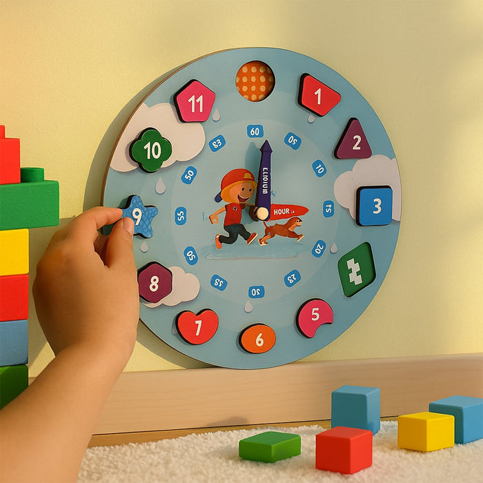 Aditi Wooden Educational Learning Clock Toy with Movable Hands by Your Brand