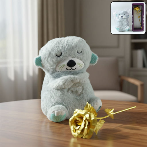 Teddy Bear with Artificial Golden Rose Flower Gift Set (2 Pc) by Your Brand
