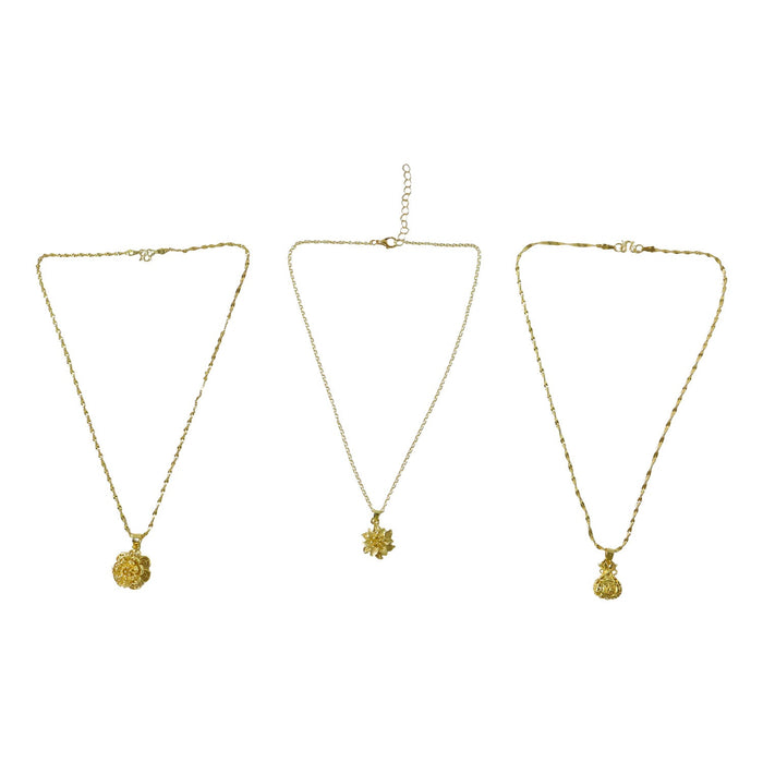 Elegant Gold Finish Floral & Traditional Pendant Necklace (1 Pc, Mix Design) by Your Brand