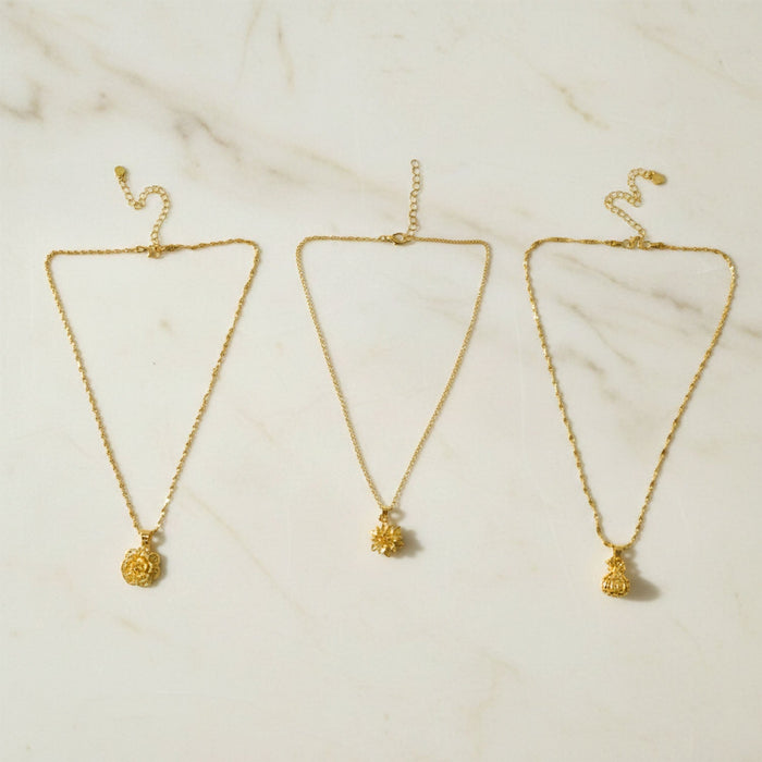 Elegant Gold Finish Floral & Traditional Pendant Necklace (1 Pc, Mix Design) by Your Brand