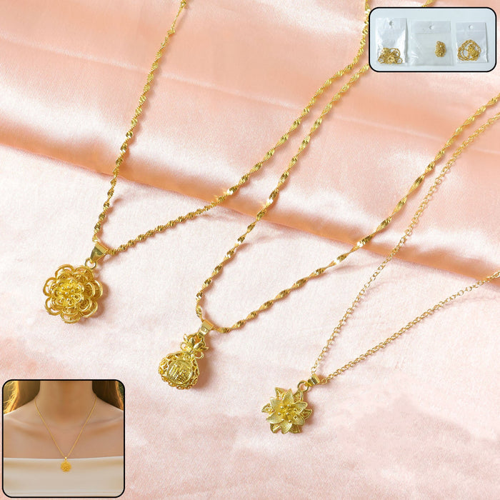 Elegant Gold Finish Floral & Traditional Pendant Necklace (1 Pc, Mix Design) by Your Brand