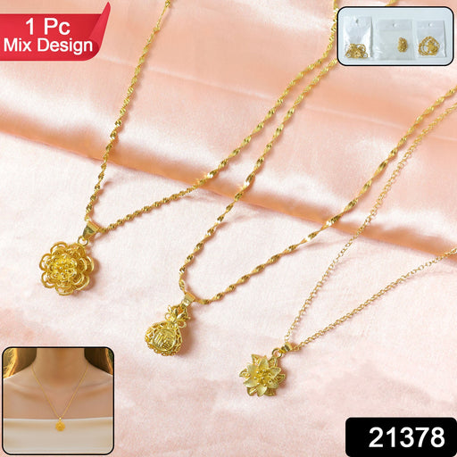Elegant Gold Finish Floral & Traditional Pendant Necklace (1 Pc, Mix Design) by Your Brand