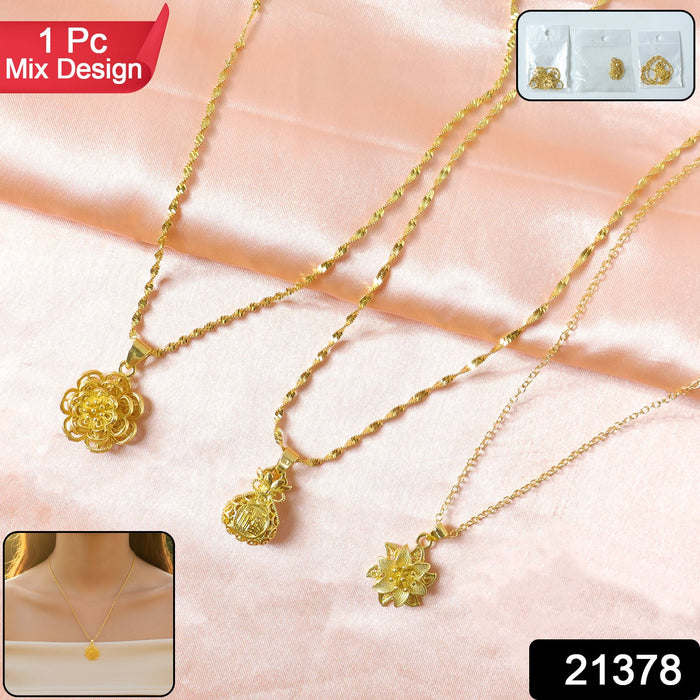 Elegant Gold Finish Floral & Traditional Pendant Necklace (1 Pc, Mix Design) by Your Brand